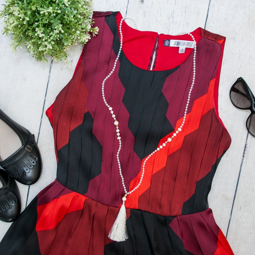 Jennifer Lopez Red Black Dress Sleeveless Size 8